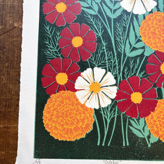 October Birth Month Flower Original Reduction Print - No. 6