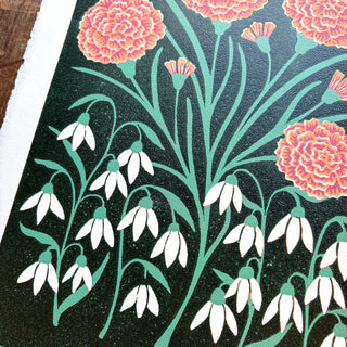 January Birth Month Flower Original Reduction Print - No. 4