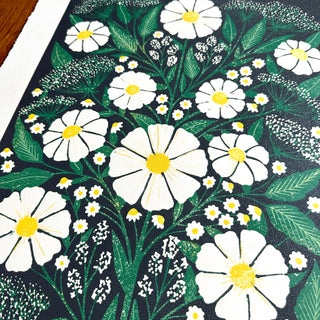 Hand Block Printed Cosmos Reduction Print, No. 9