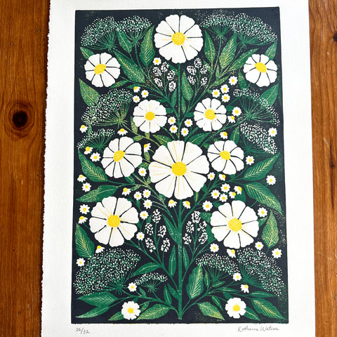 Hand Block Printed Cosmos Reduction Print, No. 26