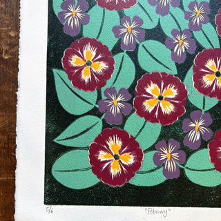 February Birth Month Flower Original Reduction Print - No. 5