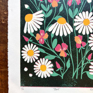 April Birth Month Flower Original Reduction Print - No. 1
