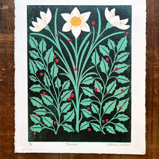 December Birth Month Flower Original Reduction Print - No. 1