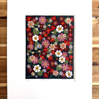 Hand Block Printed "Wildflowers and Vines" Reduction Print
