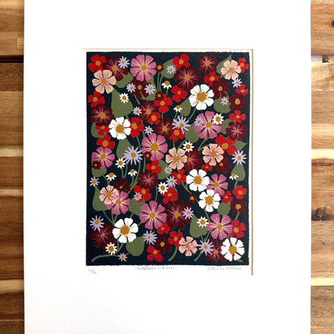 Hand Block Printed "Wildflowers and Vines" Reduction Print