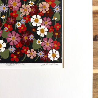 Hand Block Printed "Wildflowers and Vines" Reduction Print