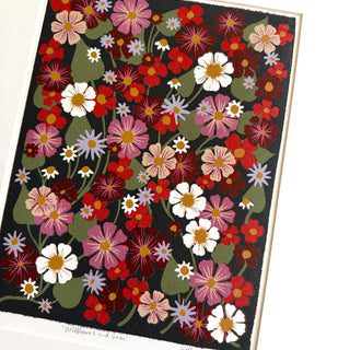 Hand Block Printed "Wildflowers and Vines" Reduction Print