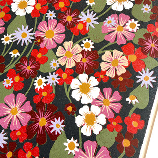 Hand Block Printed "Wildflowers and Vines" Reduction Print