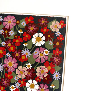 Hand Block Printed "Wildflowers and Vines" Reduction Print