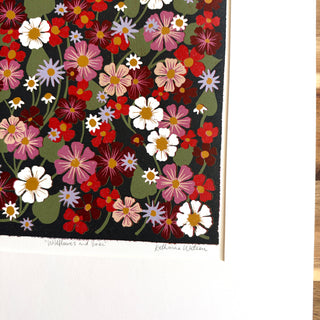 Hand Block Printed "Wildflowers and Vines" Reduction Print