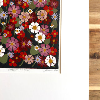 Hand Block Printed "Wildflowers and Vines" Reduction Print