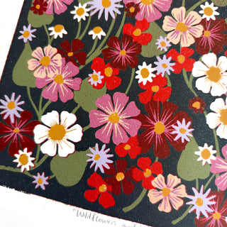 Hand Block Printed "Wildflowers and Vines" Reduction Print