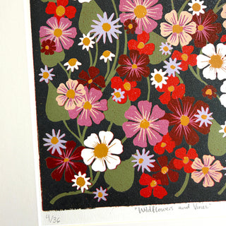 Hand Block Printed "Wildflowers and Vines" Reduction Print