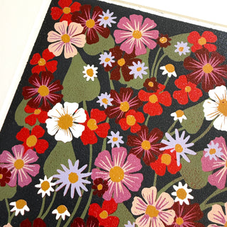 Hand Block Printed "Wildflowers and Vines" Reduction Print