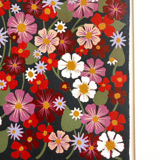 Hand Block Printed "Wildflowers and Vines" Reduction Print
