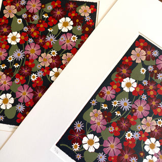 Hand Block Printed "Wildflowers and Vines" Reduction Print