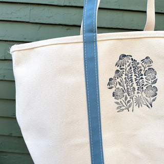 Hand Block Printed L.L. Bean Boat & Tote, Slate No. 1
