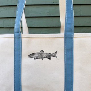 Hand Block Printed L.L. Bean Boat & Tote, Slate No. 3