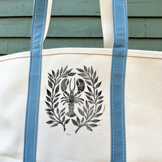 Hand Block Printed L.L. Bean Boat & Tote, Slate No. 4