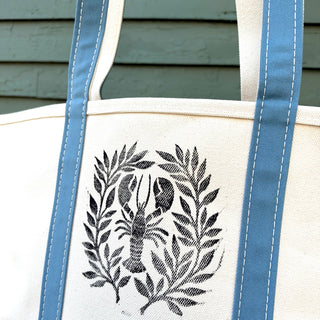 Hand Block Printed L.L. Bean Boat & Tote, Slate No. 4