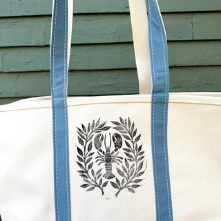 Hand Block Printed L.L. Bean Boat & Tote, Slate No. 4