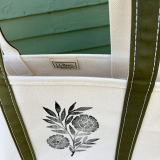 Hand Block Printed L.L. Bean Boat & Tote, Antique Olive No. 5