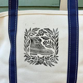 Hand Block Printed L.L. Bean Boat & Tote, Blue No. 6