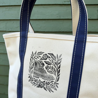 Hand Block Printed L.L. Bean Boat & Tote, Blue No. 6