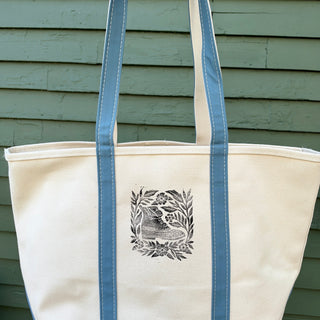 Hand Block Printed L.L. Bean Boat & Tote, Slate No. 7