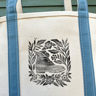 Hand Block Printed L.L. Bean Boat & Tote, Slate No. 7