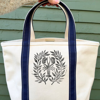 Hand Block Printed L.L. Bean Boat & Tote, Blue No. 9