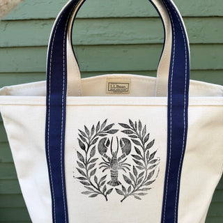 Hand Block Printed L.L. Bean Boat & Tote, Blue No. 9