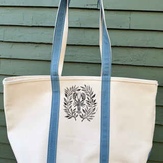 Hand Block Printed L.L. Bean Boat & Tote, Slate No. 10