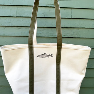 Hand Block Printed L.L. Bean Boat & Tote, Antique Olive No. 12