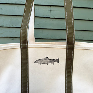Hand Block Printed L.L. Bean Boat & Tote, Antique Olive No. 12