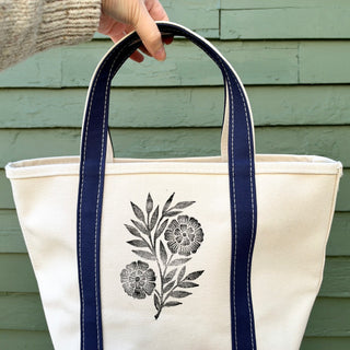 Hand Block Printed L.L. Bean Boat & Tote, Blue No. 13