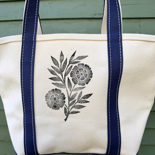 Hand Block Printed L.L. Bean Boat & Tote, Blue No. 13