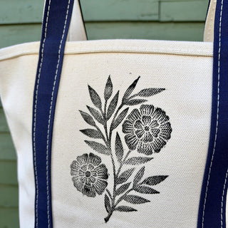 Hand Block Printed L.L. Bean Boat & Tote, Blue No. 13
