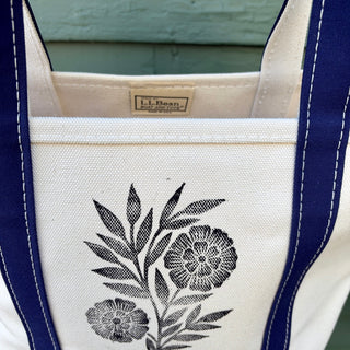 Hand Block Printed L.L. Bean Boat & Tote, Blue No. 13