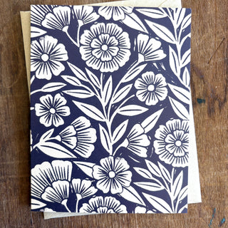 Navy Blank Floral Greeting Card