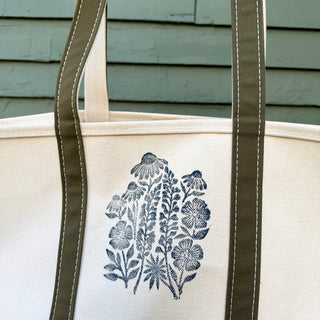 Hand Block Printed L.L. Bean Boat & Tote, Antique Olive No. 15