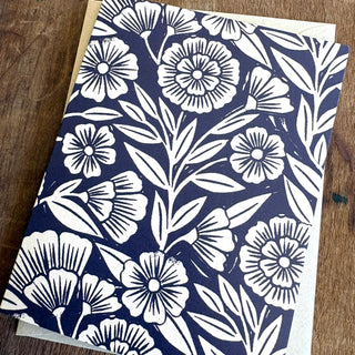 Navy Blank Floral Greeting Card