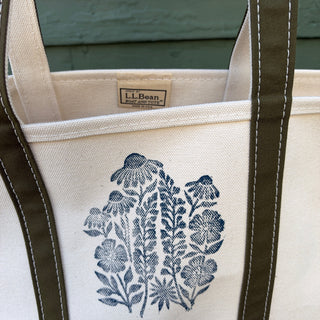 Hand Block Printed L.L. Bean Boat & Tote, Antique Olive No. 15