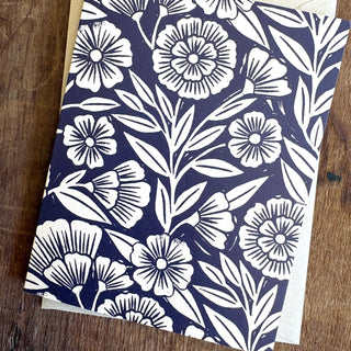 Navy Blank Floral Greeting Card