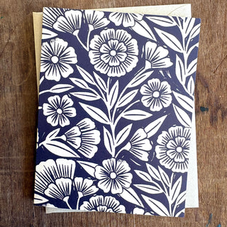 Navy Blank Floral Greeting Card