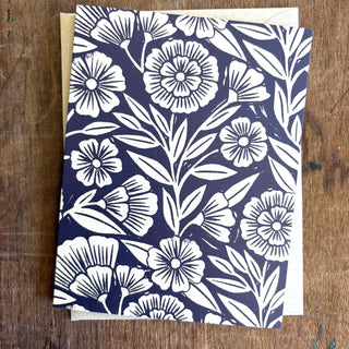 Navy Blank Floral Greeting Card