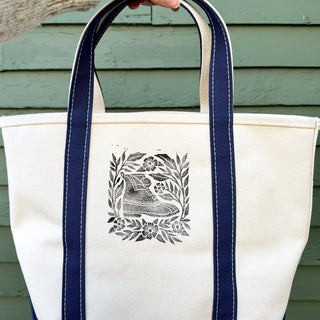 Hand Block Printed L.L. Bean Boat & Tote, Blue No. 16