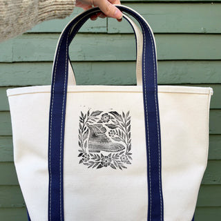 Hand Block Printed L.L. Bean Boat & Tote, Blue No. 16