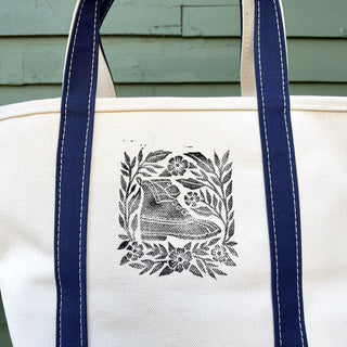 Hand Block Printed L.L. Bean Boat & Tote, Blue No. 16