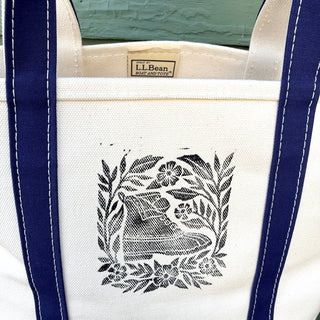 Hand Block Printed L.L. Bean Boat & Tote, Blue No. 16